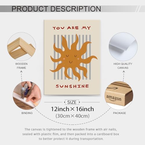 You Are My Sunshine Quotes Wall Art Trendy Cute Kids Poster 12x16 inch Framed - Image 2