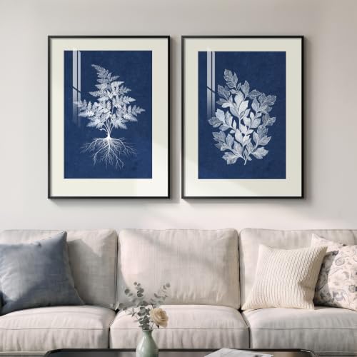Large Framed Vintage Navy Blue Botanical Wall Art - Image 2