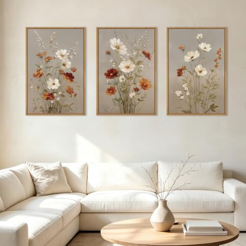 BINCUE Large Floral Canvas Wall Art Set of 3 Flower Pictures Wall Decor - Image 2