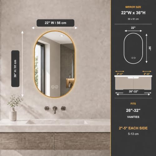 LAIYA 36x22 Inch Oval LED Bathroom Mirror - Image 2