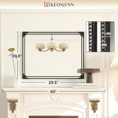 Keonjinn 40x30 Inch Black Antique Vintage Mirror, Brass Baroque Mirror - Image 6