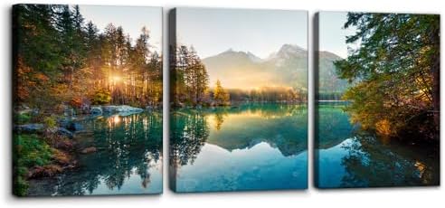 Pacimo Framed Hintersee Lake Wall Art, Autumn Sunrise Landscape Pictures by Pacimo