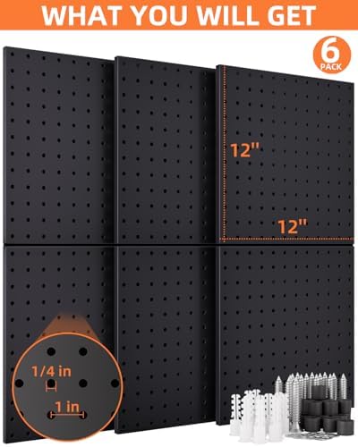 INCLY 6 Pack 12"x12" Heavy Duty Black Metal Pegboard Panels - Image 2