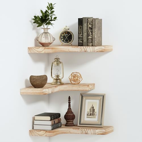SAUMONIERES Corner Floating Shelves Wall Mount Shelf Solid Wood by Saumonieres