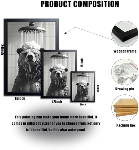 XYHYRA Funny Bear Bathroom Wall Art, Cute Bear Taking Bath Poster, Modern - Image 2
