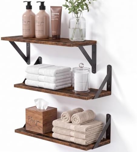 Small Shelves for Wall, 16x6 Set of 3, Rustic Brow by Unknown
