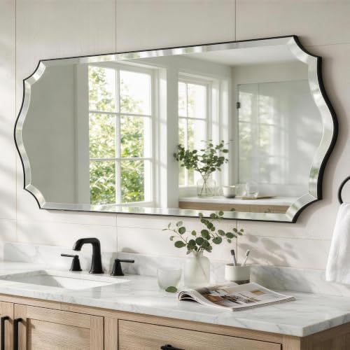 POZINO 60"x30" Premium Scalloped Beveled Bathroom Mirror by POZINOmirrorforyourownhomelivingspace