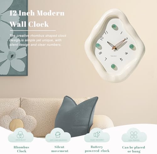 JUSTUP 12 Inch Modern Wall Clock, Creative Rhombus Battery Powered Clock - Image 2