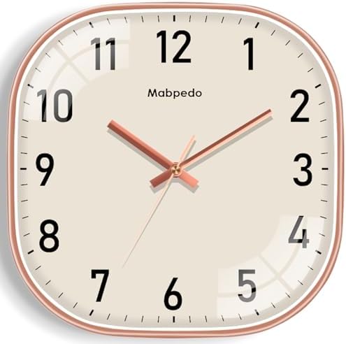 14Inch Wall Clock, Rose Gold Square Silent Non Ticking Analog Clock by MABPEDO