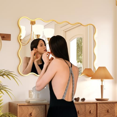 Kelly Miller 32x48 Gold Scalloped Mirror, Wavy Edge Decorative Wall Mirror - Image 2