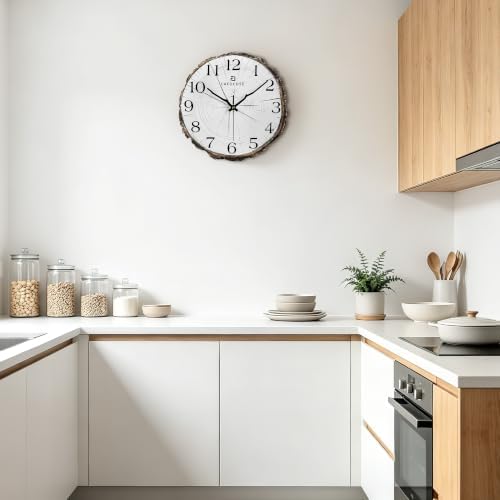Lafocuse 12 Inch White Wooden Rustic Wall Clock - Image 3