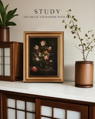 VIYYIEA Vintage Gold Framed Floral Wall art, Dark Rose Academia Moody - Image 6