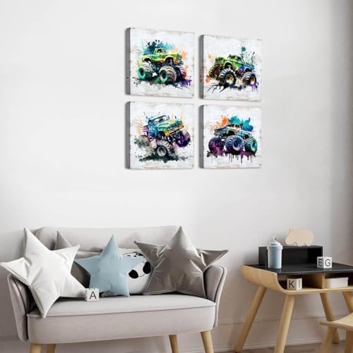 Car Room Decor Truck Canvas Wall Art Framed Boys Room Watercolor Cartoon Car - Image 6