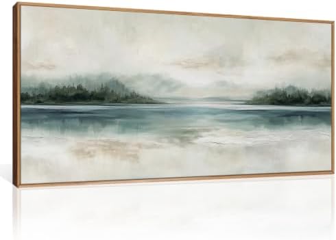 HOURIA Abstract Sage Green Beige Landscape Framed Canvas Wall Art Set, by HOURIA