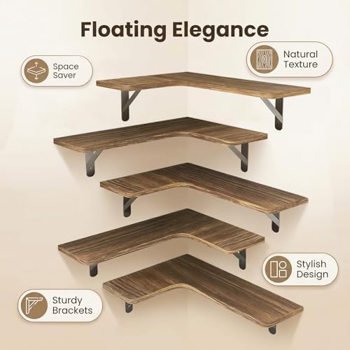 Corner Floating Shelves, Wood Corner Shelves Rustic Brown - Image 3