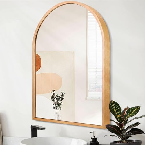 Wall Mirror Arched Bathroom Mirrors, Aluminum Alloy Frame Hanging Vanity Mirror by HLFMVWE