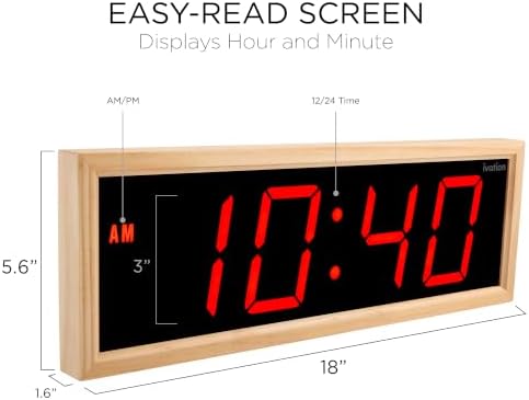 Ivation Large Digital Wall Clock, Big LED Display & Stylish Wood Frame - Image 2
