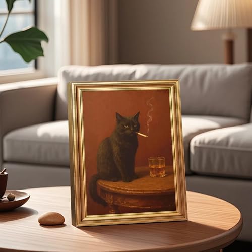ICHZUMW Gold Framed Funny Black Cat Whiskey Vintage Canvas Wall Art 8x10 In - Image 2