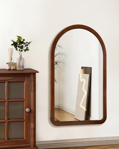 Arched Mirror 30 x 48 Inch, Walnut Brown Wood Rustic Bathroom Tempered Wall - Image 2