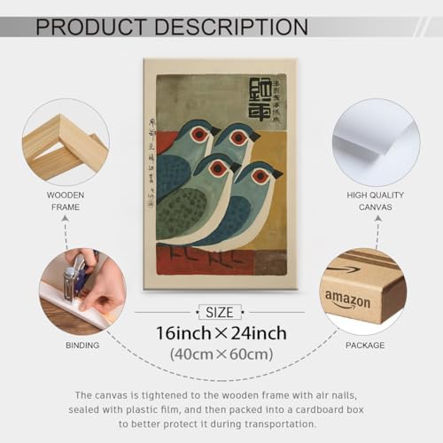 Japanese Mid Century Blue Bird Framed Posters Prints Vintage Animal Wall Art - Image 2