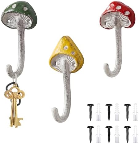3 Pcs Mushroom Wall Hooks Decorative Iron Mushroom Shaped Hanging Hooks Wall by Otoolling