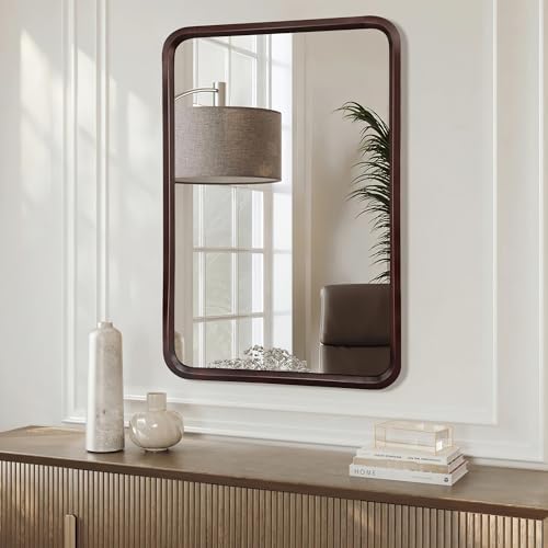 Bathroom Mirror for Wall, Wood Rectangle 24 x 36 Inch Dark Walnut Mirrors - Image 2