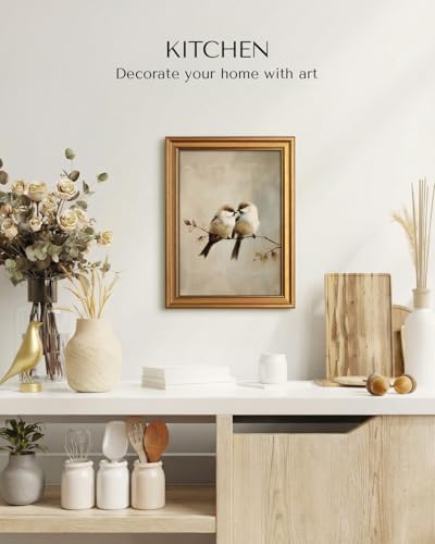 VIYYIEA Vintage Gold Framed Wall Art, Two Little Birds, 12x16 inch - Image 4