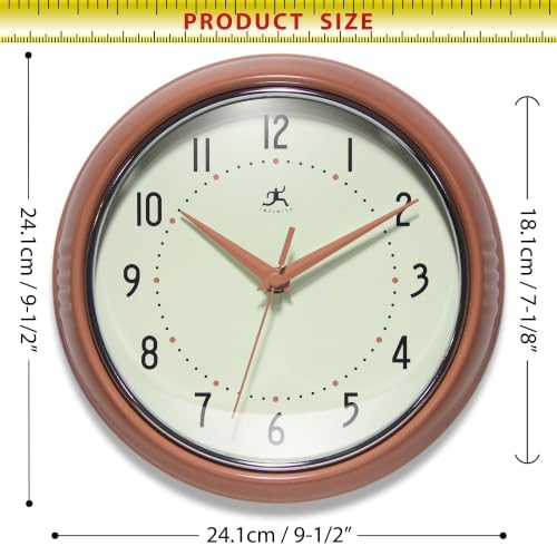 Infinity Instruments Retro Round Metal Wall Clock, Terracotta - Image 7