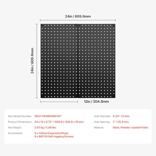 VEVOR Metal Pegboard Panels, 2 Panels, Heavy Duty Steel Peg Board Wall Organizer - Image 7