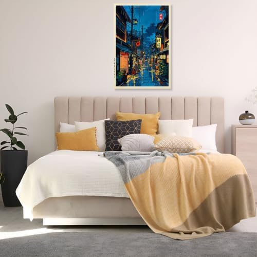 Unframed Rainy Japanese Street Canvas Wall Art 16x20in - Image 4