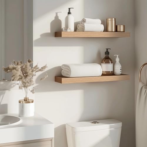 24in Oak Floating Shelves for Wall, Home Decor - Image 4