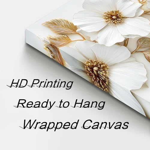 Large Canvas Wall Art for Living Room White and Gold Floral Print Painting wall - Image 7