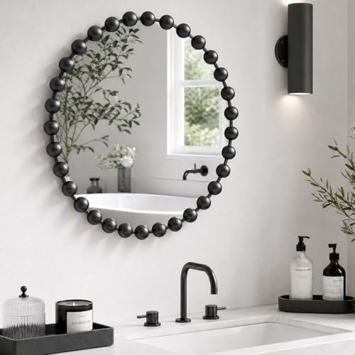 Madison Park 27 inch Black Round Mirror, Round Mirrors by MADISONPARK