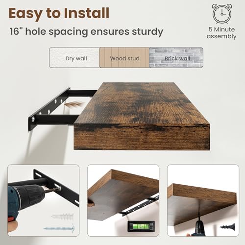 24 Inch Floating shelves for Wall, 8 Inch Deep, Invisible Brackets - Image 6