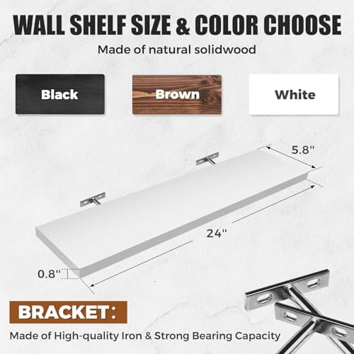 3-Pack Floating Wall Shelves, 24-Inch Rustic White Wooden Shelves - Image 3