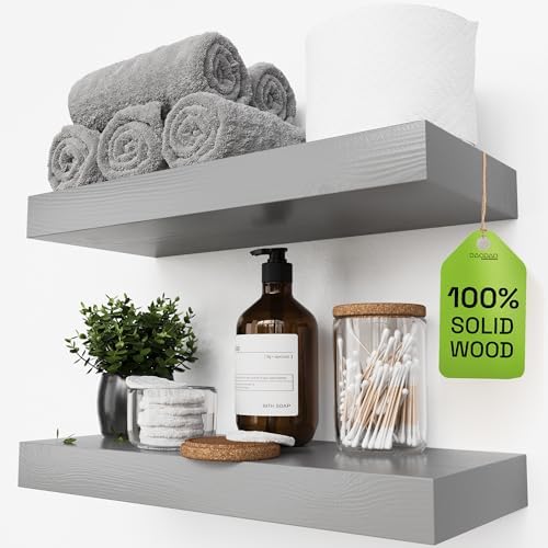 Solid Wood Floating Shelves for Wall 16 Inch Grey, Wooden Bathroom Shelf by BAOBABWORKSHOP