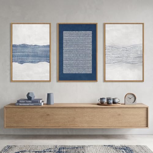 Aryroi Navy Blue and White Abstract Framed Canvas Wall Art Set- 16"x24"x3 - Image 2