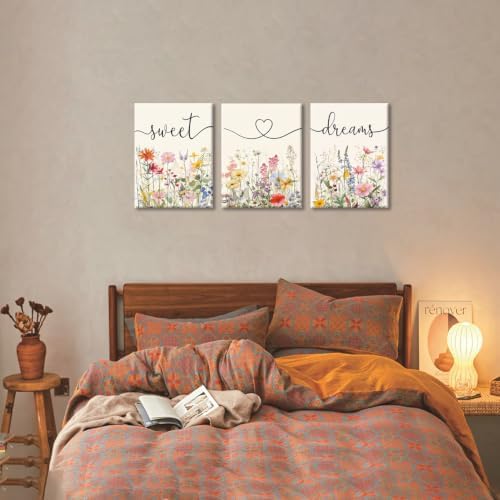 Framed Sweet Dreams Wall Art Set of 3, Colorful Wildflower Prints - Image 5