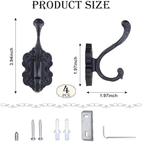 4 Pcs Black Coat Hooks Wall Mount, Matte Metal Hat Hooks - Image 2