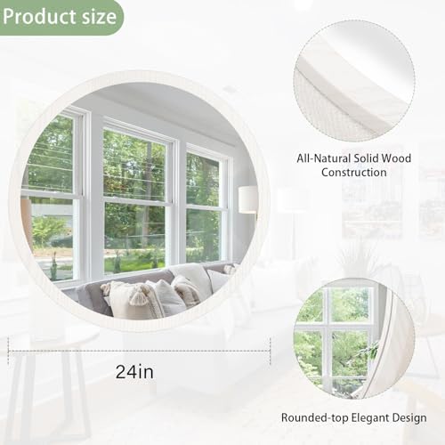 JJUUYOU Large Circle Wall Mirror 24 Inch Large Round Wall Mounted Antique Mirror - Image 2