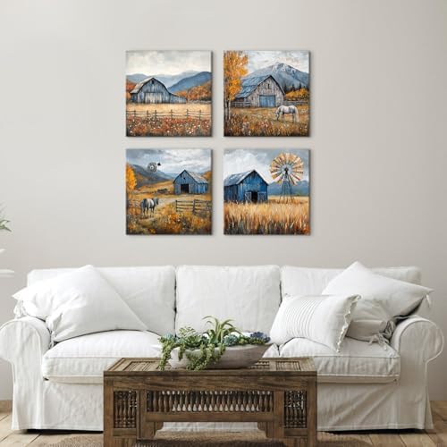 Autumn Forest Wall Art Mountain Pictures Wall Decor Farmhouse Barn Windmill - Image 6