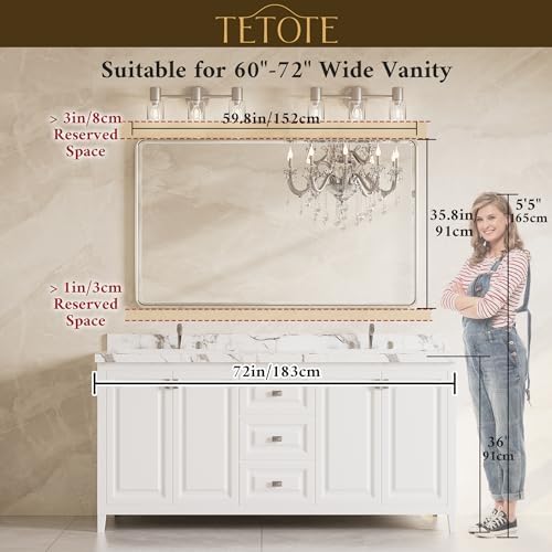 TETOTE Black Framed Bathroom Mirror 60 x 36 Large Beveled Edge Tempered Glass - Image 2
