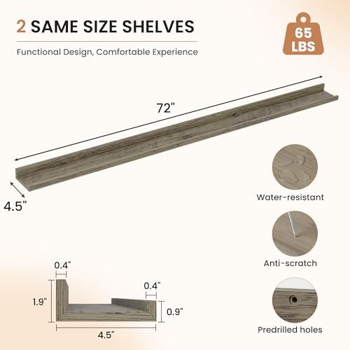 Dreamland Picture Ledge Shelf for Wall, Floating Shelves Set of 2, 72 inch Long - Image 3