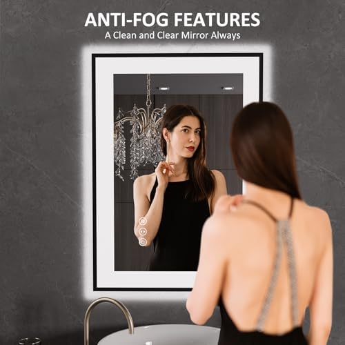 LOAAO 20"X28" LED Bathroom Mirror Black Framed - Image 2