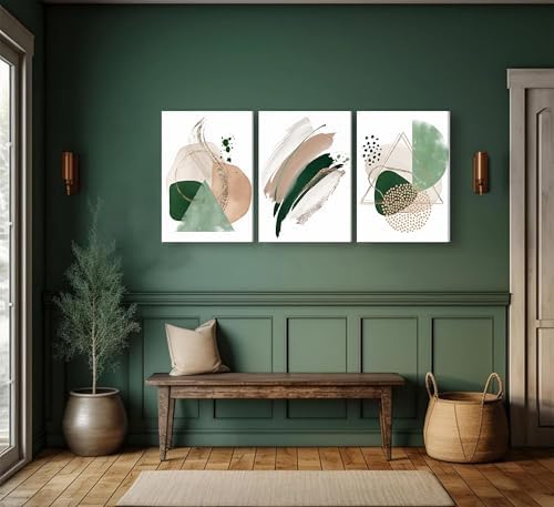 Uofnvrji 3Pcs Framed Sage Green Minimalist Geometric Abstract Wall Art - Image 2