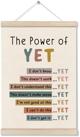 The Power of YET Growth Mindset Posters Hanger Frame, Motivational Wall Art by DOI-LANEE