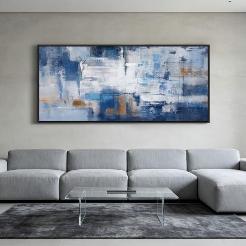 KLAKLA Black Framed Blue Abstract Canvas Wall Art 70x31 Inch Large Artwork by KLAKLA