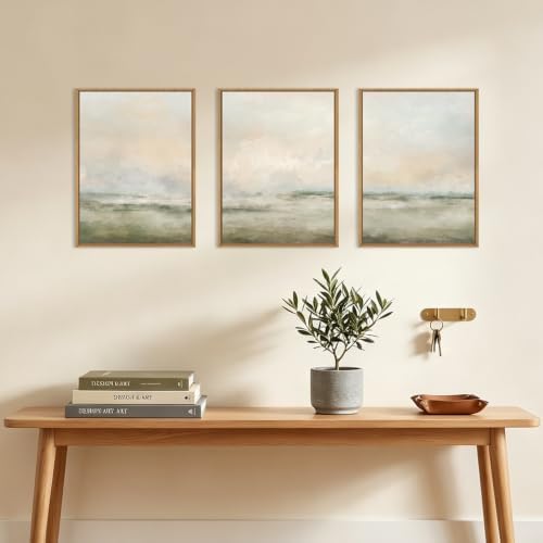 Aryroi Abstract Beige Green Landscape Framed Canvas Wall Art Set- 12"x16"x3 - Image 3