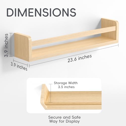 Floating Wall Nursery Book Shelves, 23.6 Inch, Natural Color - Image 3