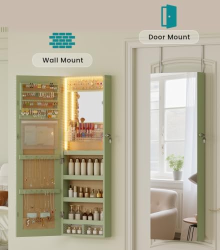 Vlsrka LED Mirror Jewelry Cabinet, Over Door/Wall Mounted Jewelry Organizer - Image 6